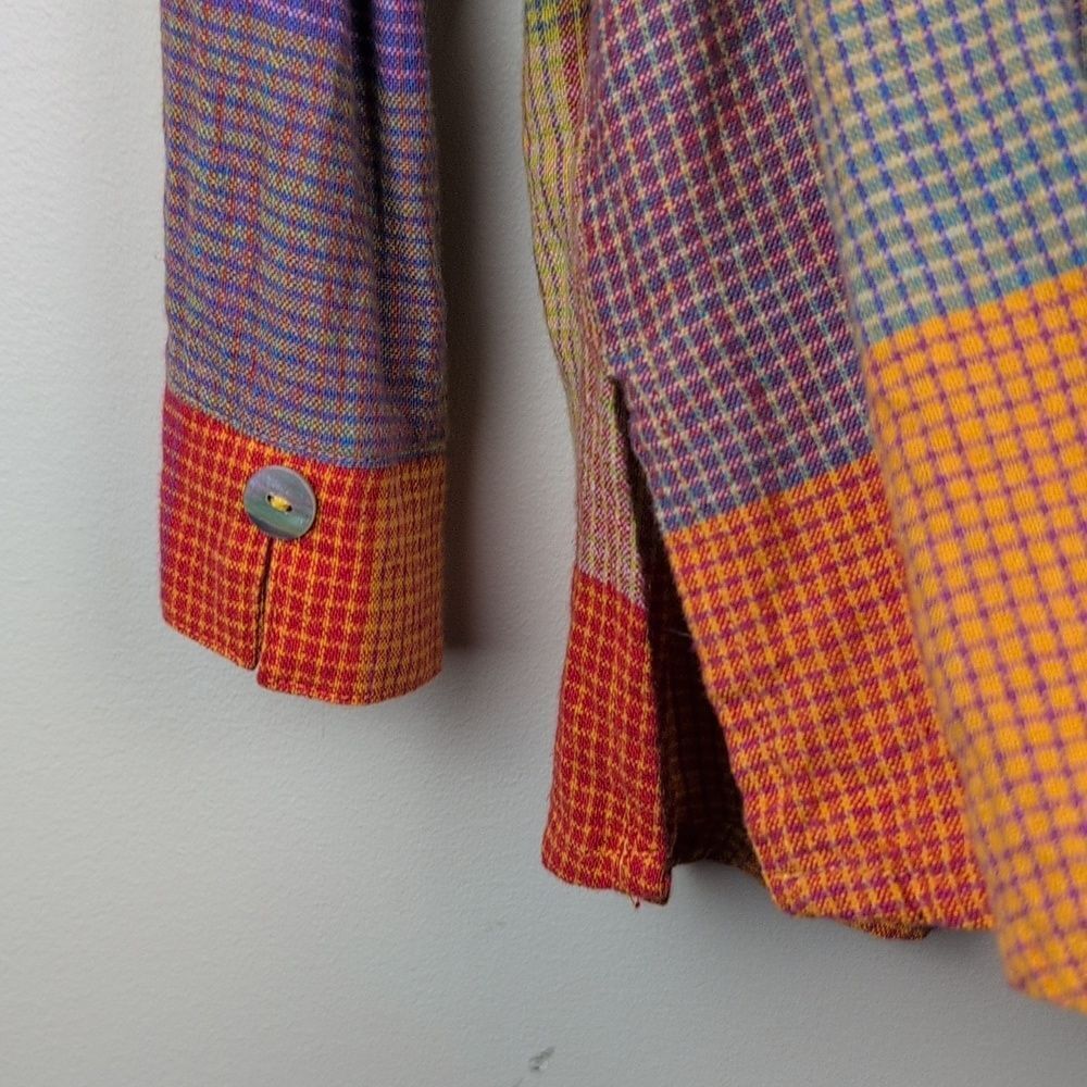 Soft Surroundings Patchwork Plaid Linen Blend Galina Tunic Button Front Top - Picture 8 of 11